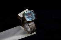 Image 3 of Aquamarine Ring with Cube in Oxidised Silver