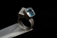 Image 4 of Aquamarine Ring with Cube in Oxidised Silver