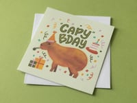Image 3 of Cabybara Birthday Greeting Card | "Capy Birthday" | Capybara in a Party Hat | Blank Inside