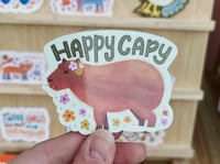 Image 2 of Happy Capybara Waterproof Vinyl Sticker 3 Inch | Laptop Waterbottle or Notepad Sticker