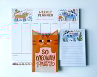 Image 1 of Orange Tabby Cat Weekly Planner + Notepads Gift Set | So Meow-ny Things to Do Spiral 4 x 6 Notepad |