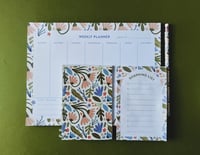 Image 1 of Spring Pink Tulips Floral Weekly Planner Set | Letter Size Planner | Spiral 4 x 6 Blank Notepad | Li