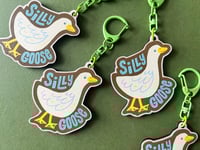 Image 1 of Silly Goose Illustrated Keychain | Pine Wood 2.5 inches with Clip