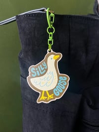 Image 2 of Silly Goose Illustrated Keychain | Pine Wood 2.5 inches with Clip