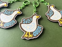 Image 3 of Silly Goose Illustrated Keychain | Pine Wood 2.5 inches with Clip