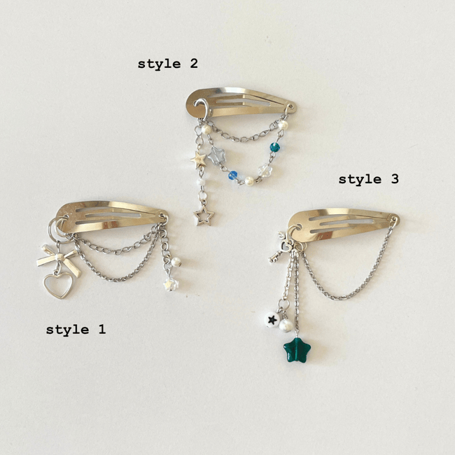 star heart cybercore chained hair clips