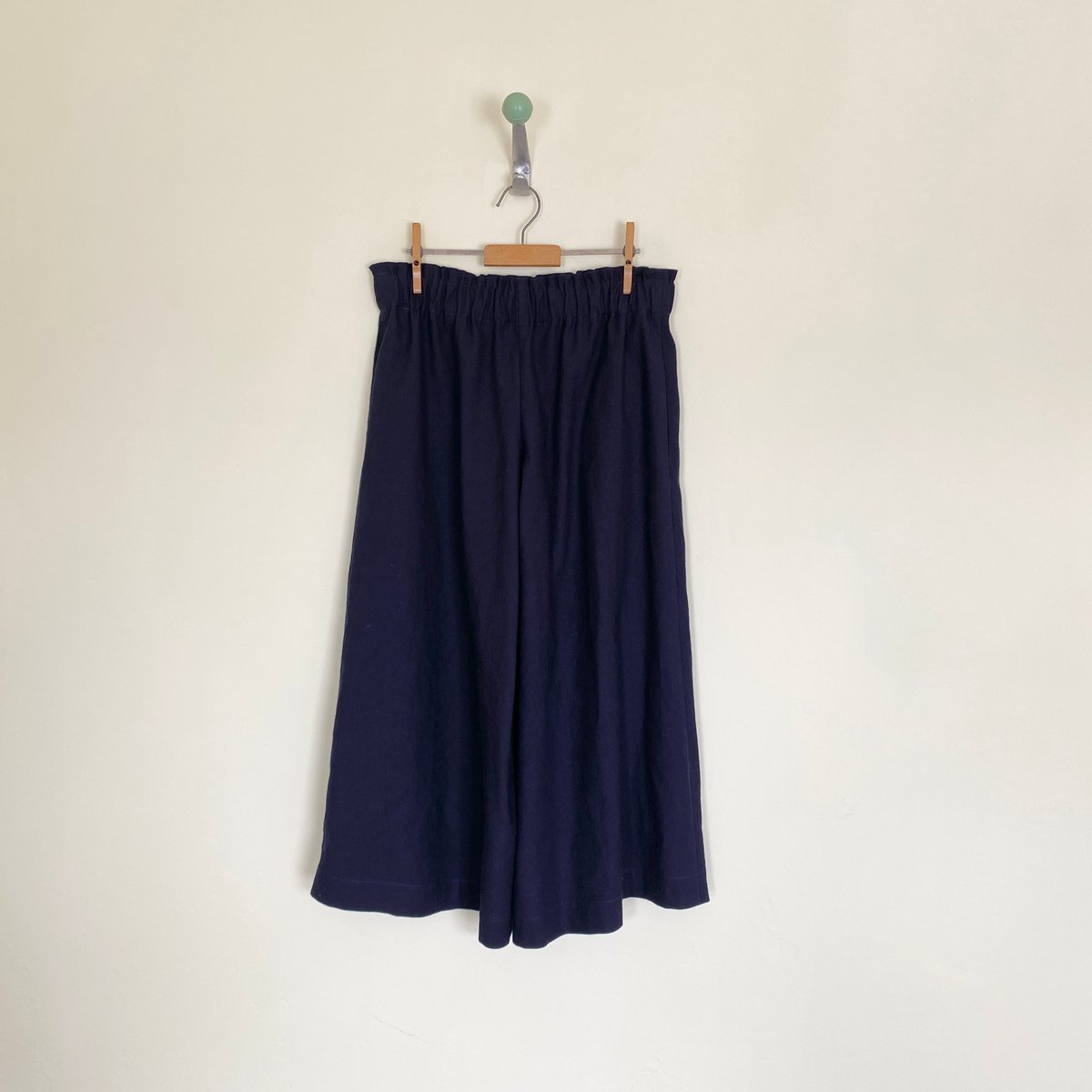 Image of Linen Ruched Waist Wide Leg Trousers