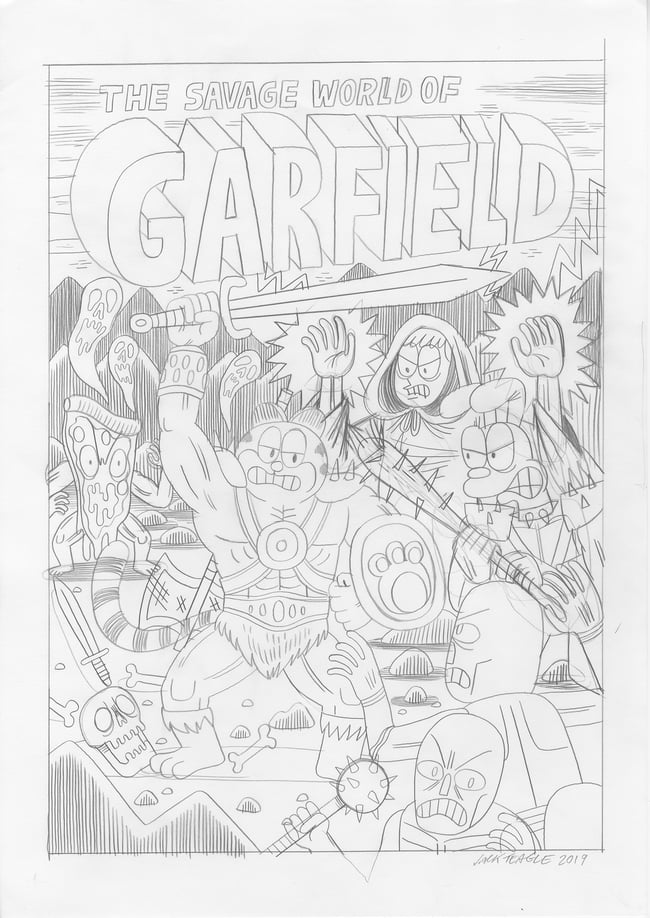 The Savage World of Garfield - Original Artwork/ Pencils/ Print Bundle