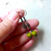 Image 2 of Ancient Knot Earrings with Czech Glass Beads in Olive Green & Bronze