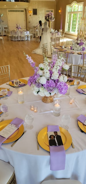 Image of White Low Artificial  Flower Centerpiece 