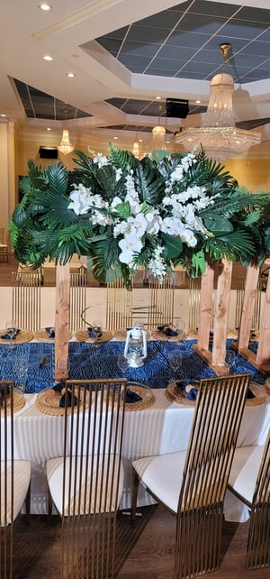 Image of Green leaves  and white runner  staging  design  - Silk flowers 