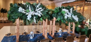 Image of Green leaves  and white runner  staging  design  - Silk flowers 