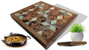 Image of Reclaimed 1890s Wood Trivet ~ Mixed Media Footed Food Serving Box Centerpiece