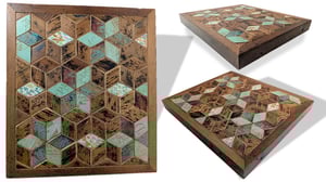 Image of Reclaimed 1890s Wood Trivet ~ Mixed Media Footed Food Serving Box Centerpiece