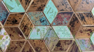 Image of Reclaimed 1890s Wood Trivet ~ Mixed Media Footed Food Serving Box Centerpiece