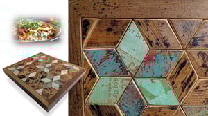 Image of Reclaimed 1890s Wood Trivet ~ Mixed Media Footed Food Serving Box Centerpiece