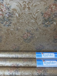 Image 1 of 1980s Vintage Kingfisher Wallpaper Rolls - Floral Damask Dark Gothic Victoriana Gold - (Set of 3)