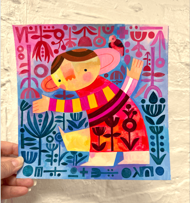 "pattern seeker" ORIGINAL 8x8" gouache painting