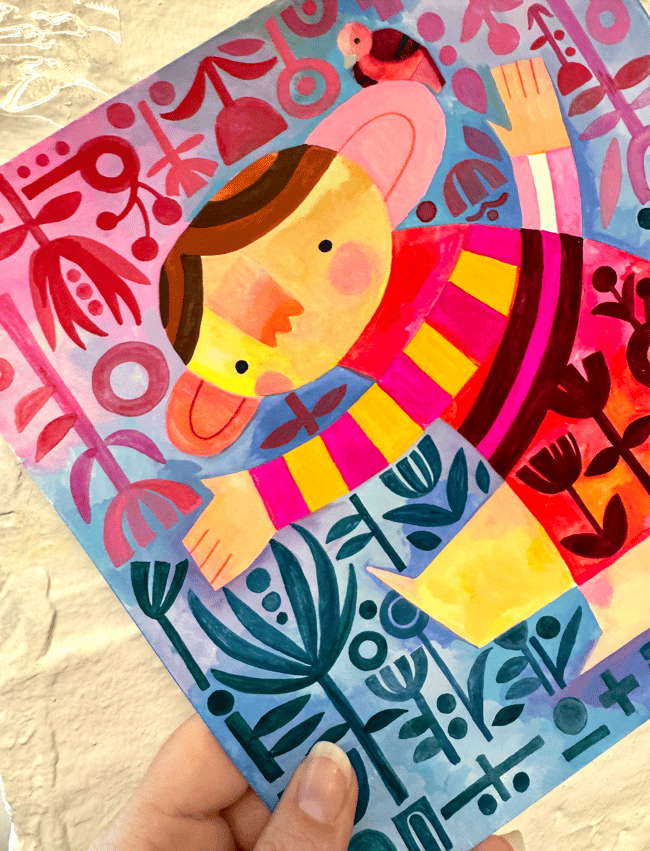 "pattern seeker" ORIGINAL 8x8" gouache painting