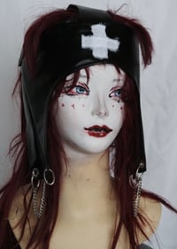 Image 3 of angel autopsy faux leather bondage hats