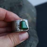 Image 1 of Chrysoprase Gemstone Silver Ring Adjustable size