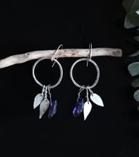 Image 1 of Big Silver Leaf Amethyst Gemstone Earrings 