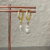 freshwater pearl gold huggie hoop earrings
