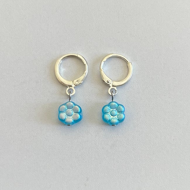 'blue ice flowers' huggie hoop earrings