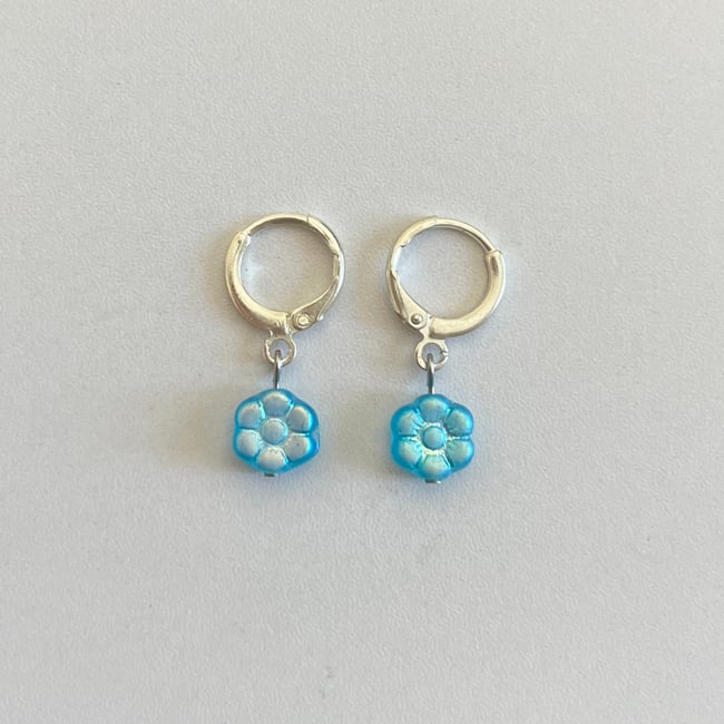 'blue ice flowers' huggie hoop earrings