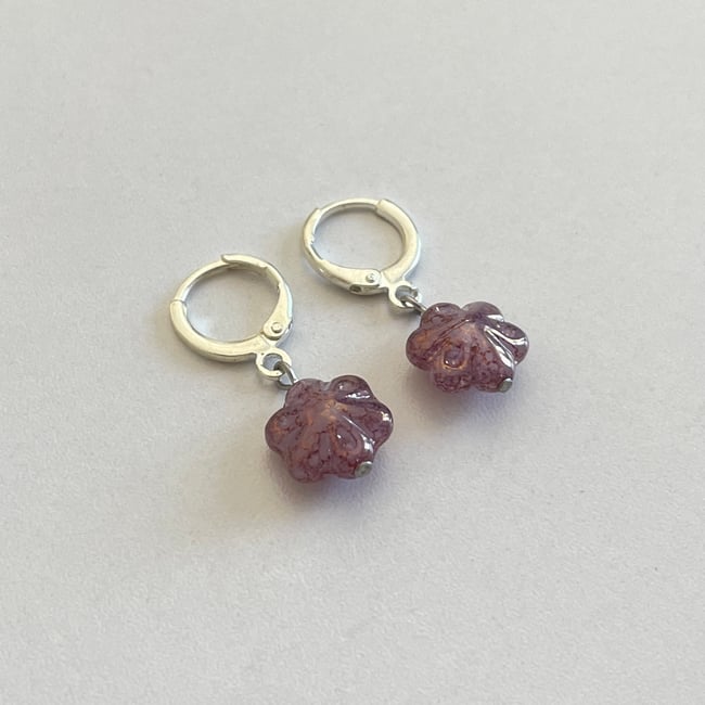 'glazed lavender flowers' huggie hoop earrings