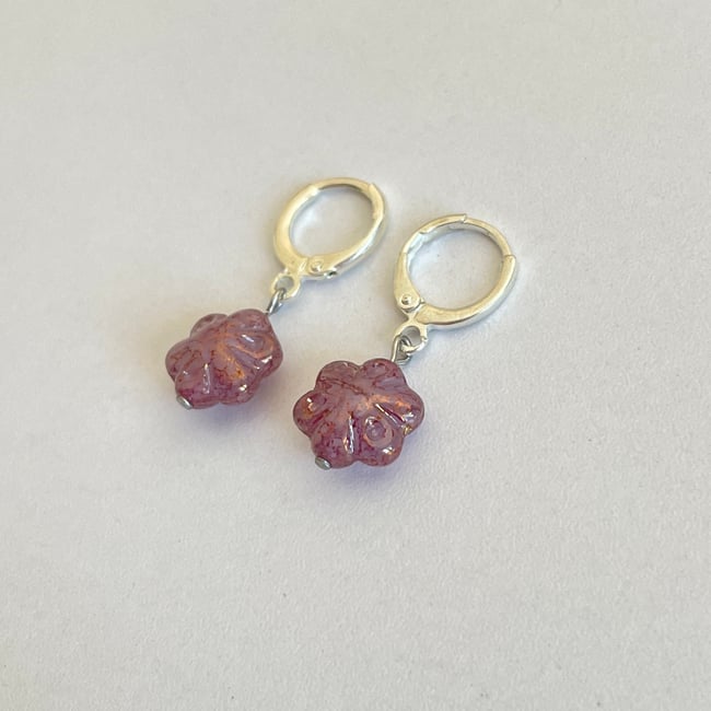 'glazed lavender flowers' huggie hoop earrings