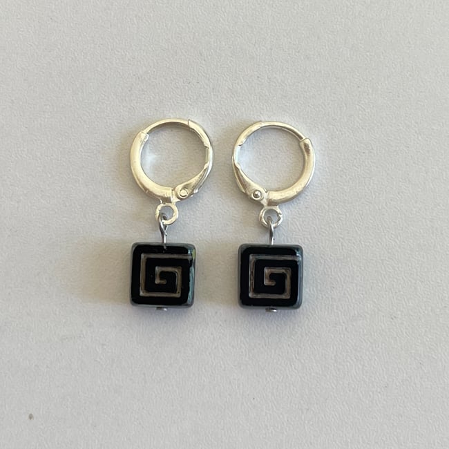 'black square puzzle piece' huggie hoop earrings