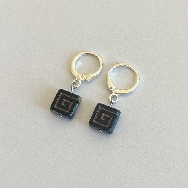 'black square puzzle piece' huggie hoop earrings