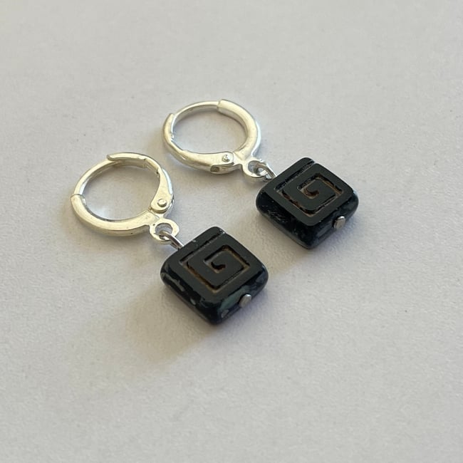 'black square puzzle piece' huggie hoop earrings