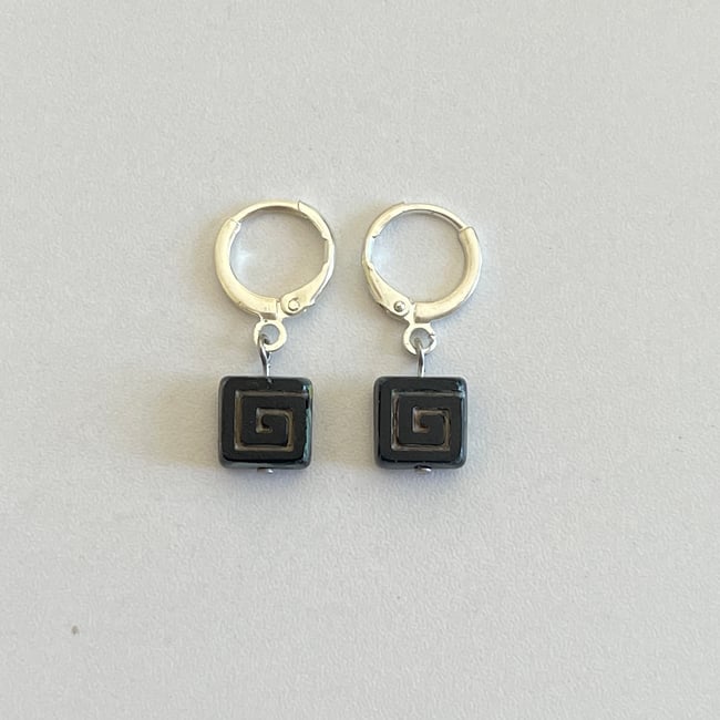 'black square puzzle piece' huggie hoop earrings