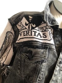 Image 9 of Upcycled “Saints” denim tapestry jacket