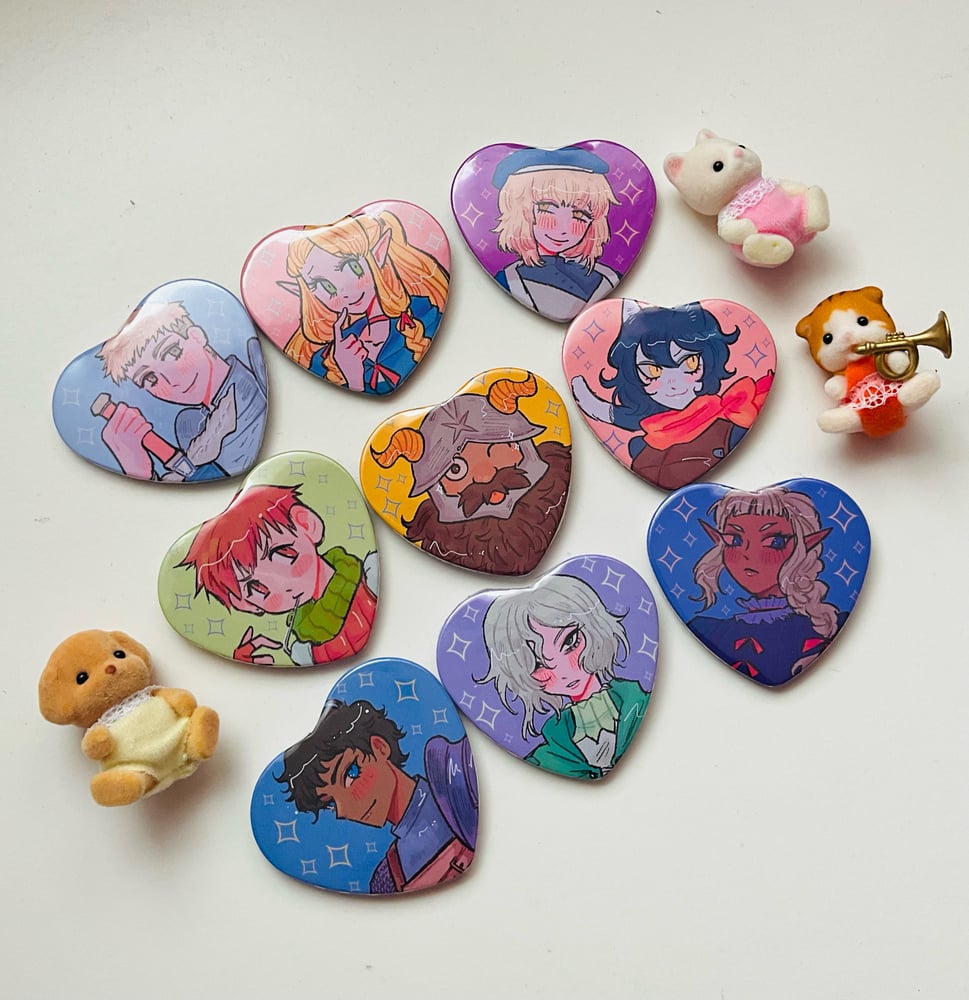 Image of Dungeon Meshi 2.25 heart badges 