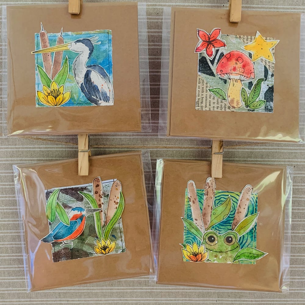 Image of 4 Hand painted cards #B2