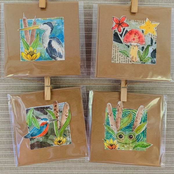 Image of 4 Hand painted cards #B2