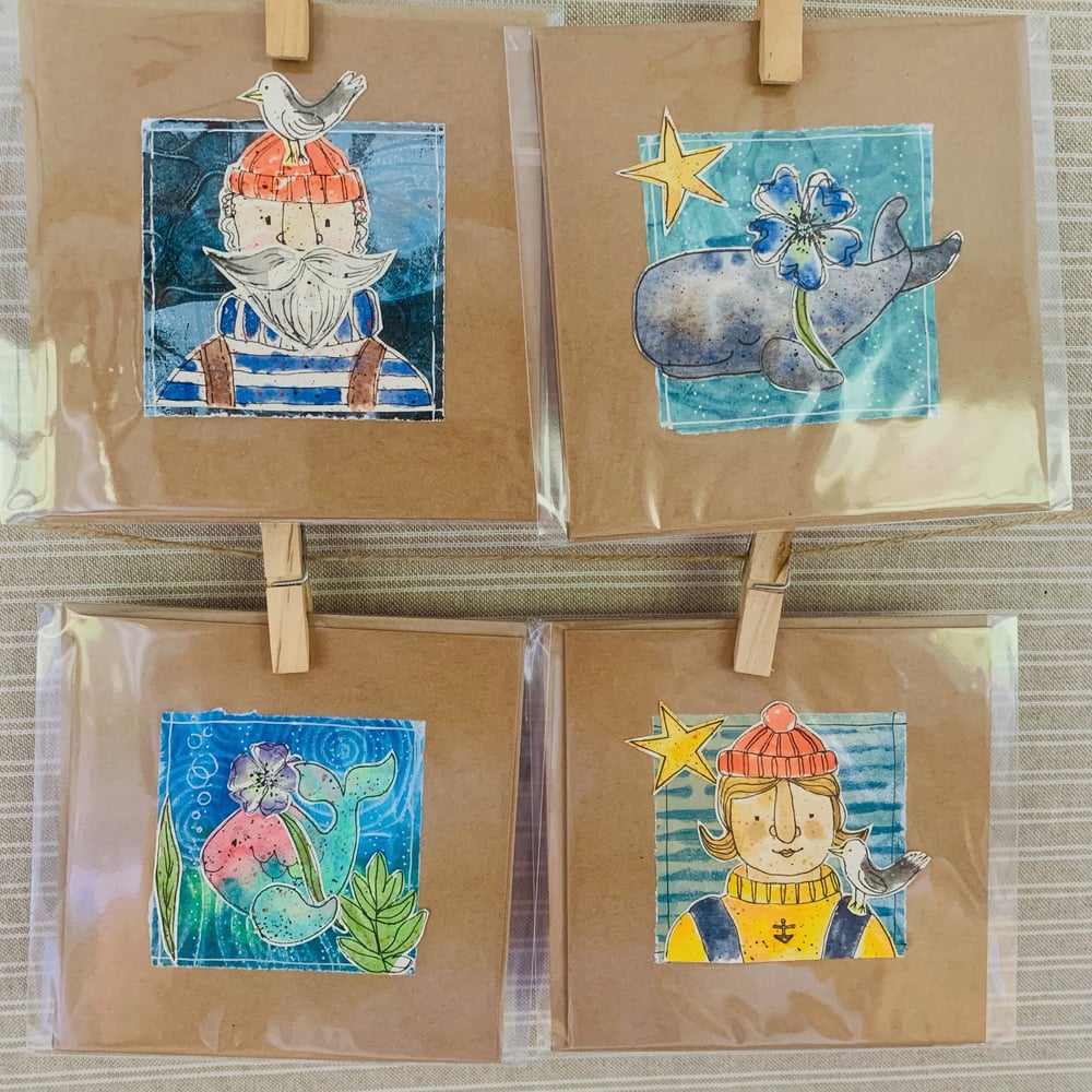 Image of 4 Hand Painted Cards #B4
