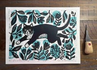 Image 1 of Tuxedo Cat Linocut Print