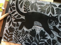 Image 2 of Tuxedo Cat Linocut Print
