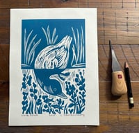 Image 1 of Duck Pond Linocut Block Print in Teal