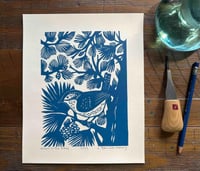 Image 1 of Blue Wren in the Pines Linocut Block Print in Blue