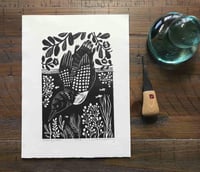Image 2 of Diving Loon Linocut Block Print