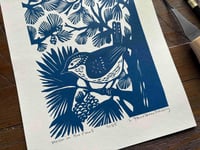 Image 2 of Blue Wren in the Pines Linocut Block Print in Blue