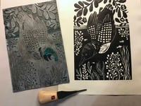Image 3 of Diving Loon Linocut Block Print