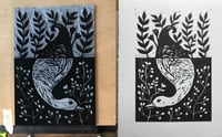 Image 3 of Diving Duck Linocut Block Print in Blue