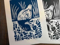 Image 2 of Duck Pond Linocut Block Print in Blue