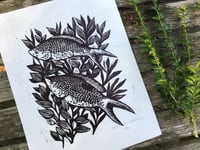 Image 2 of "Aquatic," Lino Cut Print with Fish